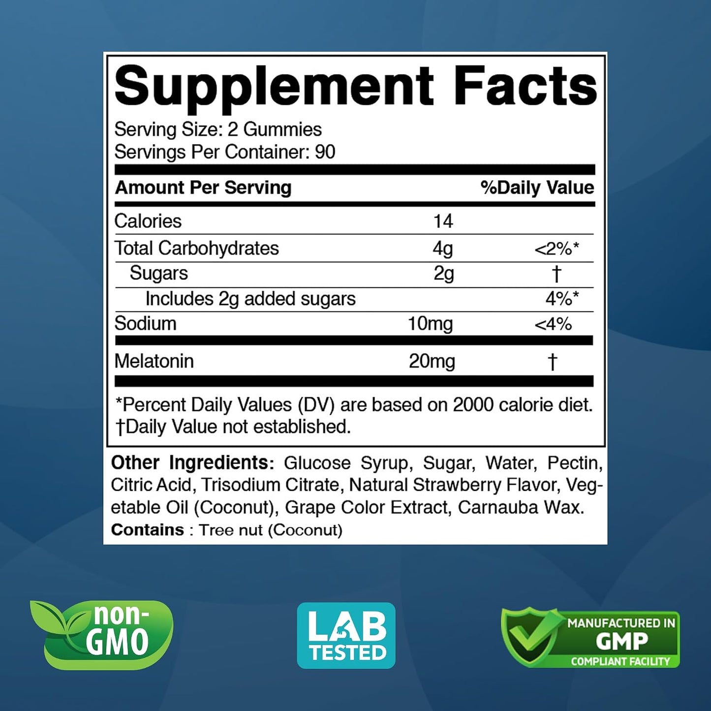 Vitabod Melatonin 20mg Gummies - 180 Count - Drug Free - Natural Strawberry Flavor - Vegetarian, Non-GMO, Gluten Free (1 Bottles)