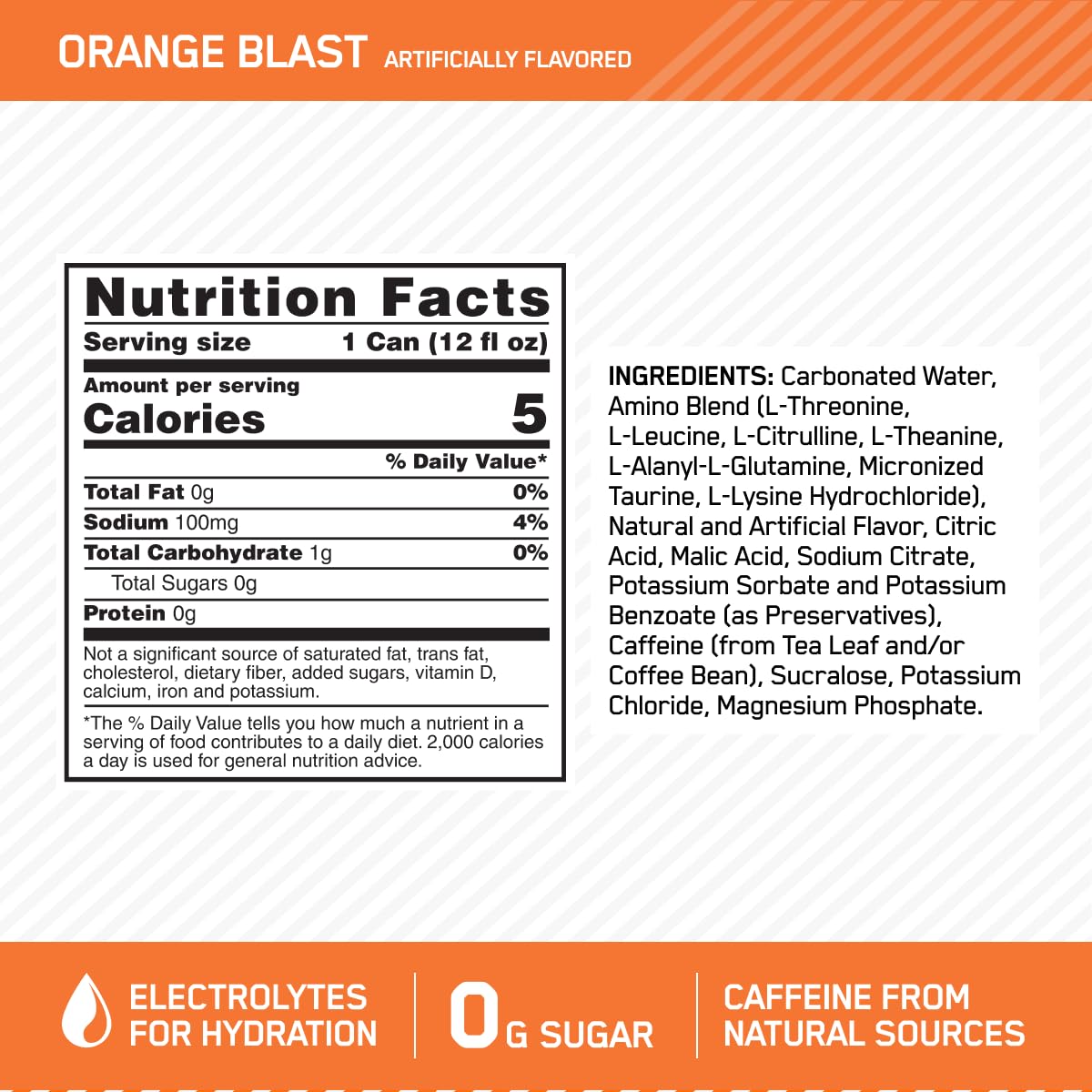 Optimum Nutrition Amino Energy Sparkling Hydration Drink, Electrolytes, Caffeine, Amino