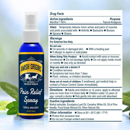 Amish Origins Deep Penetrating Pain Relief Liquid Spray - Fast-Acting, Natural Relief for Muscle Aches, Joint Pain, and Stiffness - 4 oz Spray Bottle