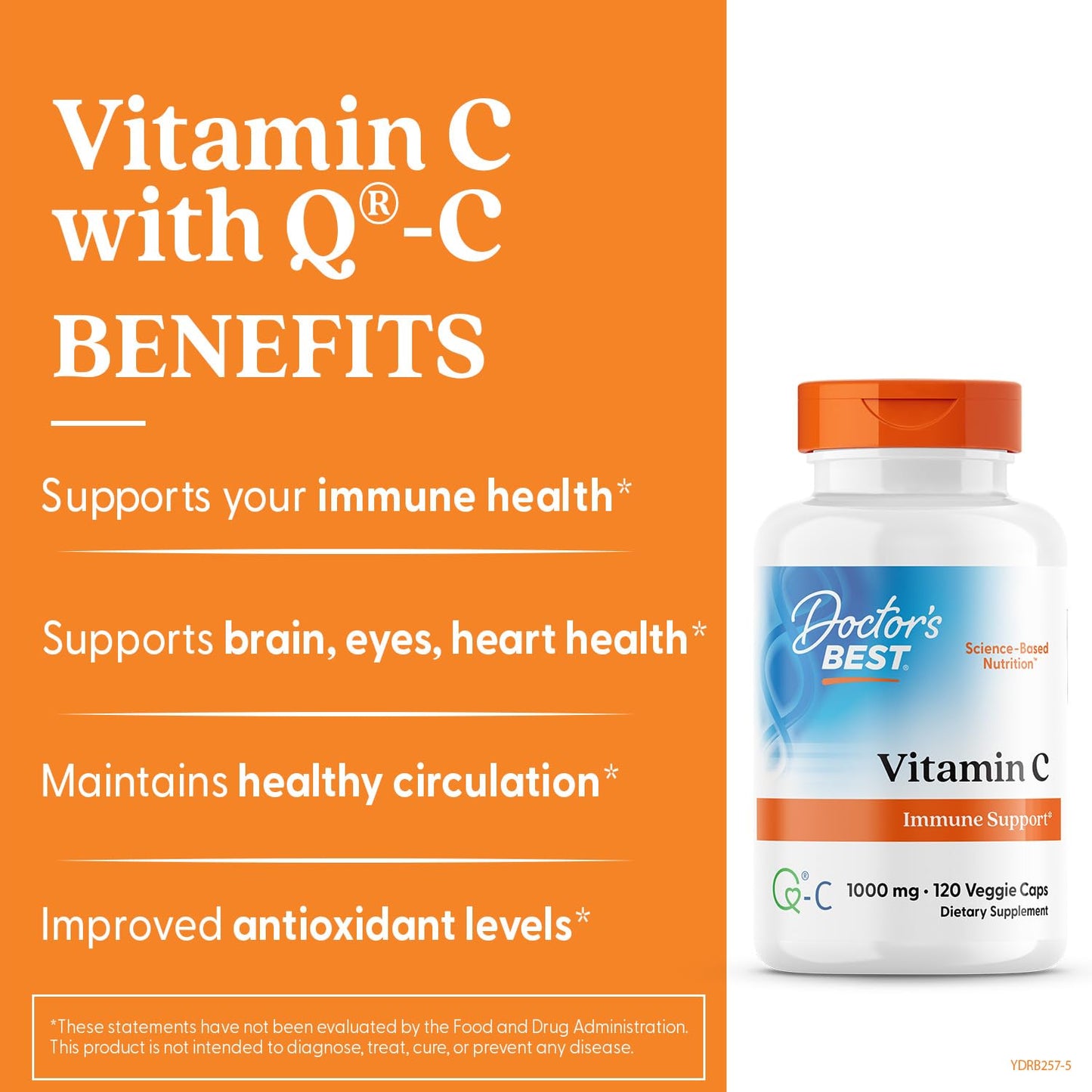 Doctor's Best Vitamin C 1000mg Supplement for Men & Women - Vegan Vitamin C Capsules as Q-C Ascorbic Acid, Immune Health Support for Adults, Non GMO, Gluten Free, Soy Free - 120 Veg Caps