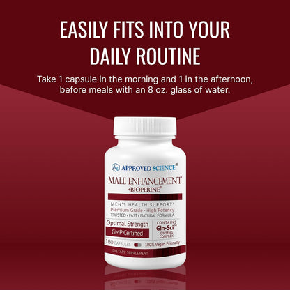 Approved Science® Male Enhancement - Boost Performance and Increase Drive - 180 Vegan Friendly Capsules (1 Bottle)