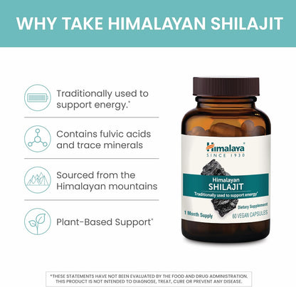 Himalaya Shilajit - Herbal Energy Supplements with Fulvic Acid and Trace Minerals, from Shilajit Resin, Vegan, Non-GMO, Gluten Free, 250 mg, 60 Capsules