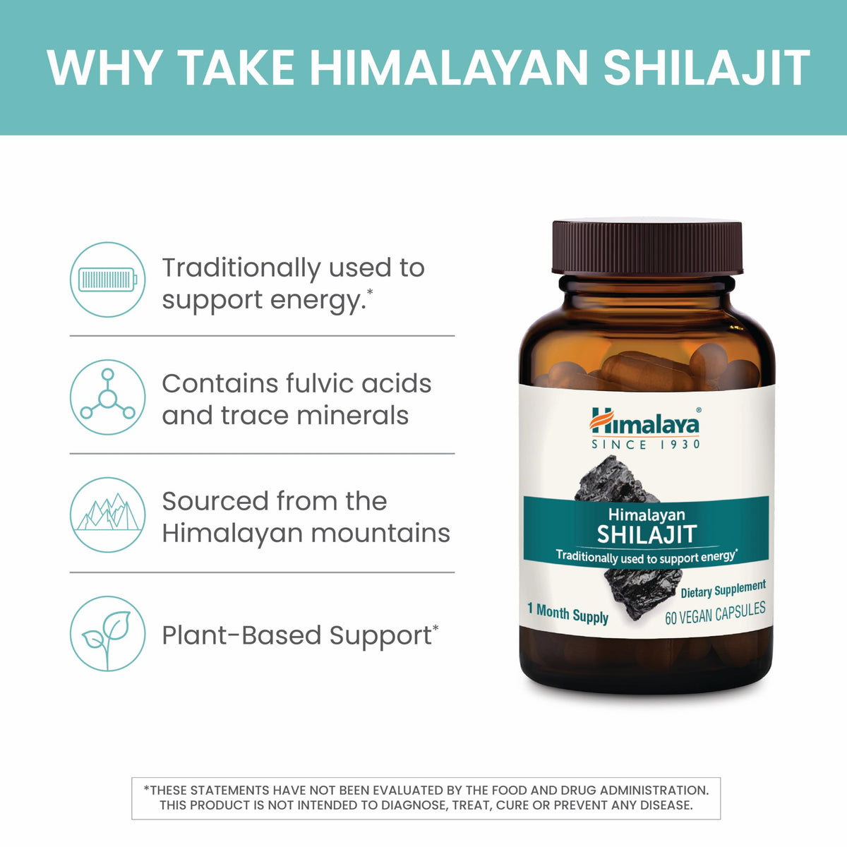 Himalaya Shilajit - Herbal Energy Supplements with Fulvic Acid and Trace Minerals, from Shilajit Resin, Vegan, Non-GMO, Gluten Free, 250 mg, 60 Capsules