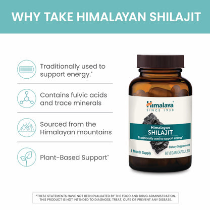 Himalaya Shilajit - Herbal Energy Supplements with Fulvic Acid and Trace Minerals, from Shilajit Resin, Vegan, Non-GMO, Gluten Free, 250 mg, 60 Capsules