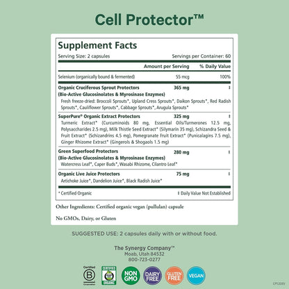 PURE SYNERGY Cell Protector | Cellular Health Supplement | Cell and Immune Support with Selenium and Organic Cruciferous Vegetables | for Healthy Aging & Detoxification (120 Capsules)