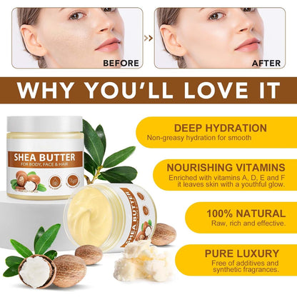 Shea Butter Raw, Pure Natural Shea Butter for Face & Body with Vitamin A, E and F, Hand Cream, Long-Lasting Hydration & Deeply Moisturizing for Dry, Cracked Skin, SkinCare, Keeps Skin Healthy 7.8 oz