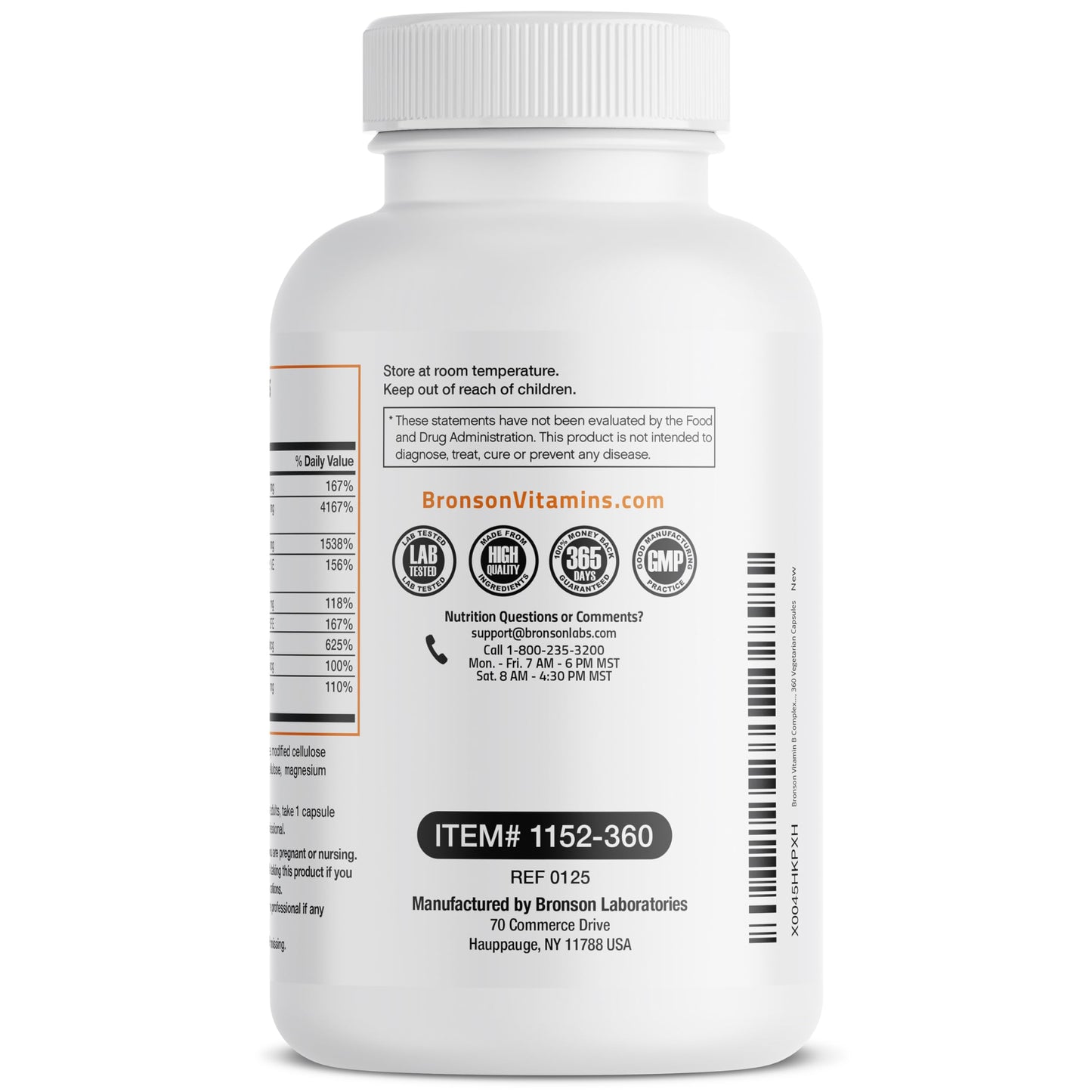 Bronson Vitamin B Complex with Vitamin C - Immune Health, Energy Support & Nervous System Support - Non-GMO, 250 Vegetarian Capsules