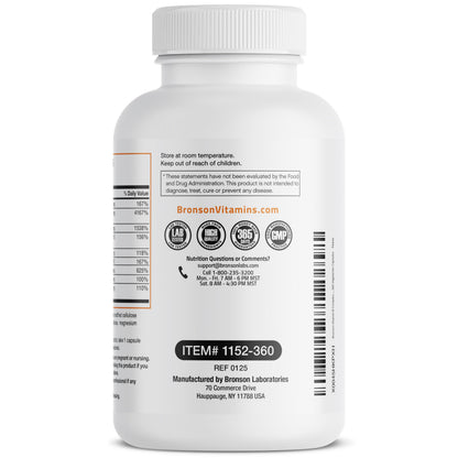 Bronson Vitamin B Complex with Vitamin C - Immune Health, Energy Support & Nervous System Support - Non-GMO, 250 Vegetarian Capsules