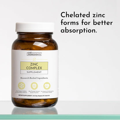 Zinc Complex – Highly Absorbable Supplement with Picolinate & Bisglycinate, Plus Quercetin, Resveratrol, L-Histidine & Copper – Supports Immune Function, Skin, Energy & Cellular Health