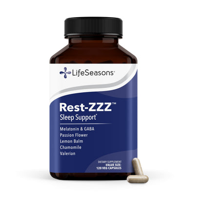 LifeSeasons Rest-ZZZ - Natural Sleep Support Supplement - Fall Asleep & Stay Asleep - Calms Nervous System - Ease Muscle Tension & Restlessness - Low Dose Melatonin GABA & Chamomile - 60 Capsules