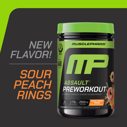 MusclePharm Assault Pre Workout Powder for Men & Women – Energy & Strength Boost Pre-Workout Supplements with Beta Alanine, Caffeine, Creatine & Betaine Anhydrous – 30 Servings, Fruit Punch Flavor