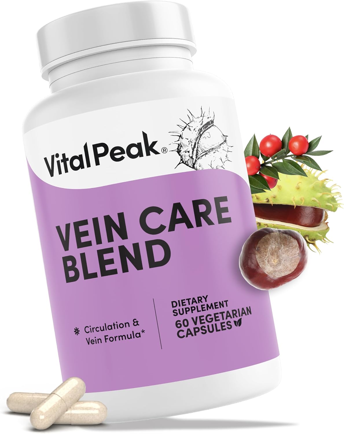 Vital Peak® Vein Care Blend | Circulation & Vein Support Supplements | Rutin, Horse Chestnut Extract, Butcher's Broom & Micronized Citrus Flavonoids, Vegetarian. 30 Days Supply. 60 Capsules