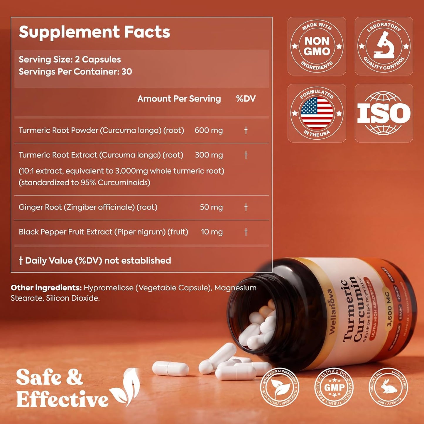 Turmeric Curcumin Supplement with Ginger & Black Pepper Extract 3,600 mg | Ultra High Absorption, Inflammation, Joint & Muscle Support, 60 Capsules