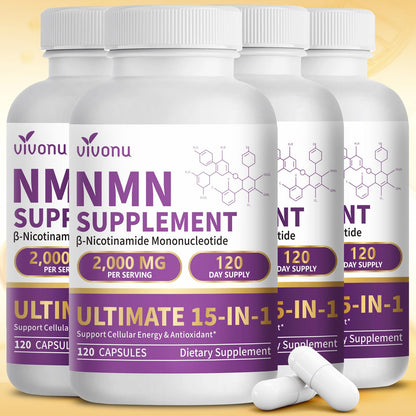 15-in-1 Liposomal NMN* Supplement, 2000mg Per Serving*, 99% Pure, NAD+ NMNH Alternative with Nicotinamide* Mononucleotide, Resveratrol, TMG*, CoQ10, Quercetin* (1 Bottles, 120 Capsule)