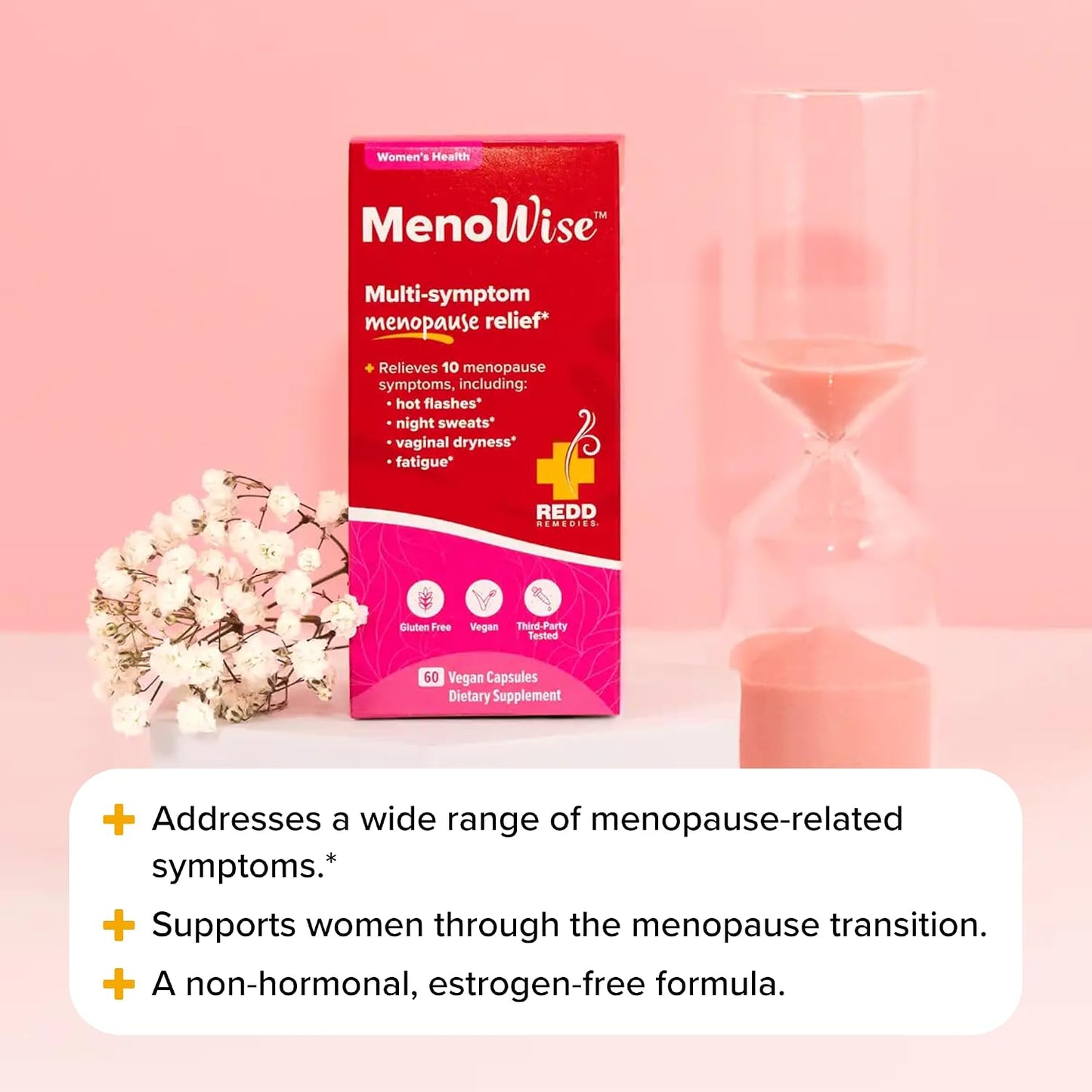 Redd Remedies, MenoWise, Relieves Symptoms, Including Hot Flashes, Night Sweats, Vaginal Dryness, and More, 60 Vegan Capsules