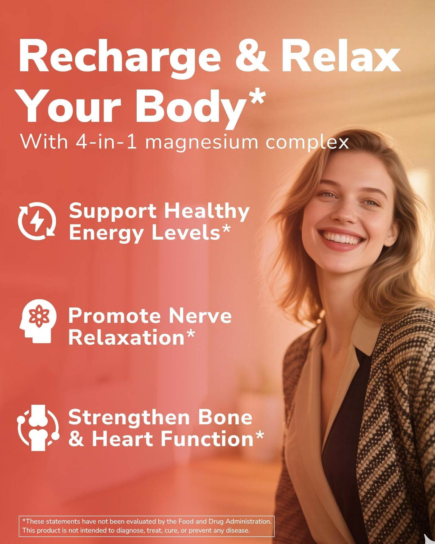 Vitalibre Magnesium Complex Supplement, 4 in 1 Maximized Absorption Chelated Magnesium Glycinate Malate, Taurate & Citrate, Non-Buffered, Bone, Heart, Nerve & Immune Support, 120 Vegan Capsules