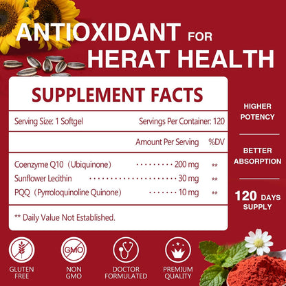 NATURE TARGET CoQ10 200mg Softgels with PQQ, 120 Servings | High Absorption Coenzyme Q10 with Olive Oil, Antioxidant for Heart Health, Immune Support, Energy Production