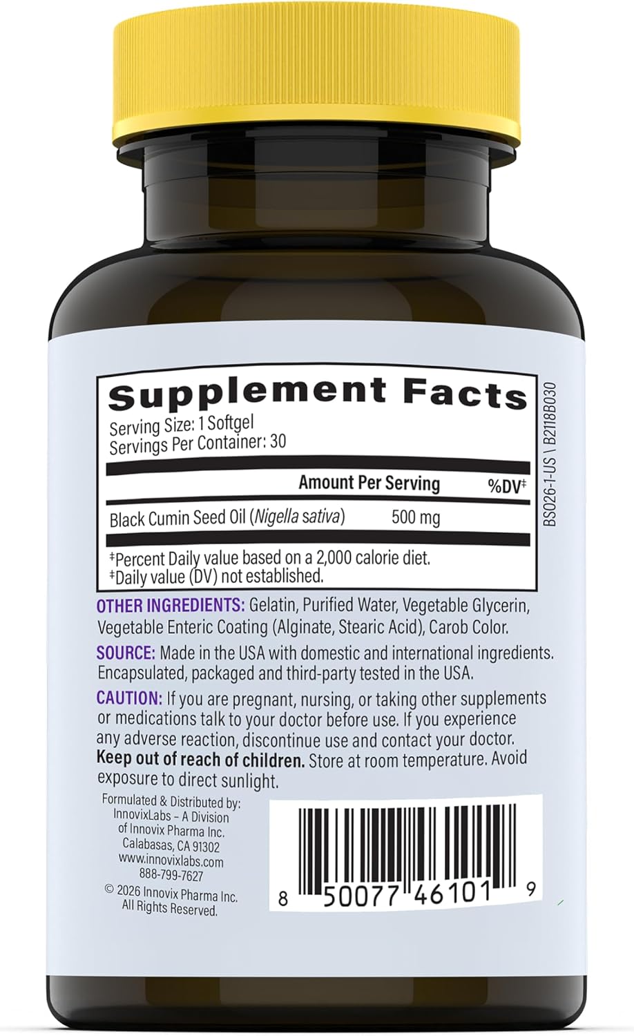 InnovixLabs Black Seed Oil Softgels, 500mg | Antioxidant Support for Immune & Joint Health | Cold Pressed Nigella Sativa Black Cumin Seed Oil | Enteric Coated for Reduced Burps | 30 Softgels