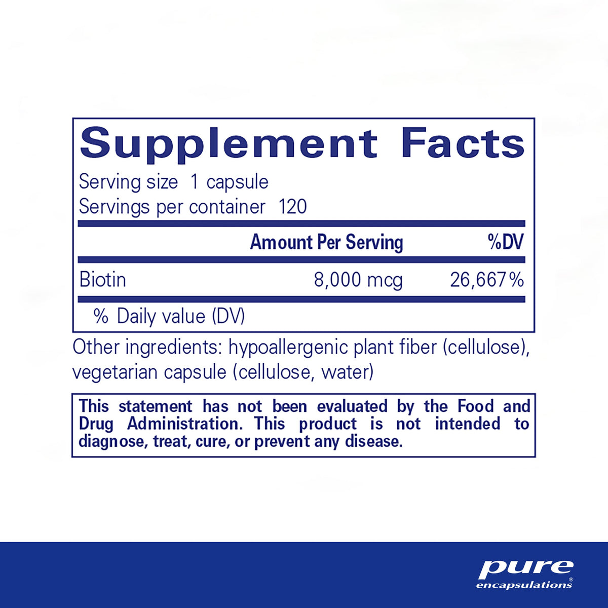 Pure Encapsulations Biotin 8 mg - B Vitamin Supplement to Aid Stress Relief, Hair, Skin
