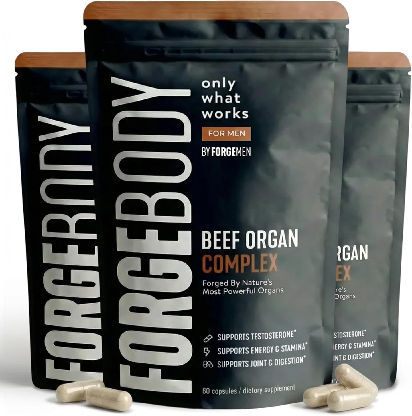 Forgebody Beef Liver & Organ Complex, Grass-Fed 5-Organ Supplement, 1 Month | Grass-fed beef liver, heart, bone marrow, pancreas, testicles, freeze-dried, non-GMO, ancestral nose-to-tail nutrition