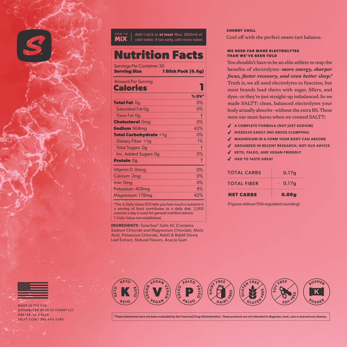 SALTT Electrolyte Packets - Clean Slate (30 Sticks) - Zero Sugar