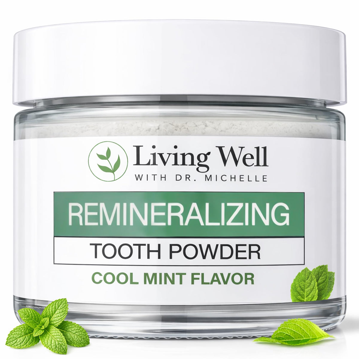 Living Well Dr. Michelle Remineralizing & Whitening Tooth Powder, Cool Mint