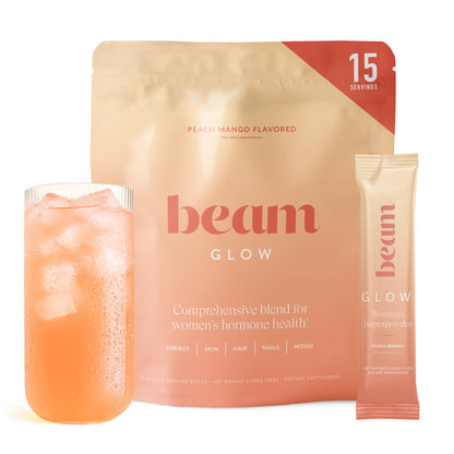 BEAM Glow Hormone Support & Cortisol Supplement for Women - Daily Vitamins for Women with Ashwagandha, Selenium, Zinc, Vitamin A, Biotin for Cycle Health, Mood & Energy, Strawberry Kiwi, 15 Servings