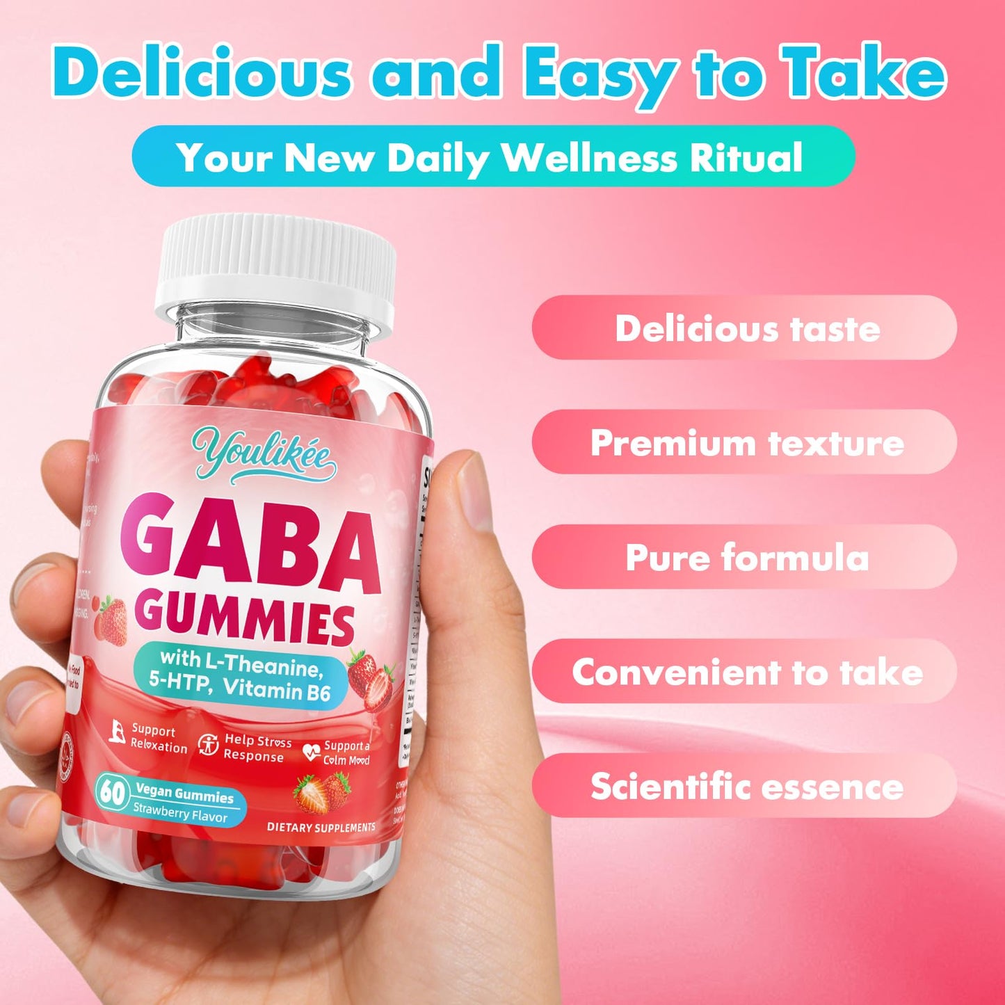 GABA Gummies, Strawberry Flavor, 60 Count