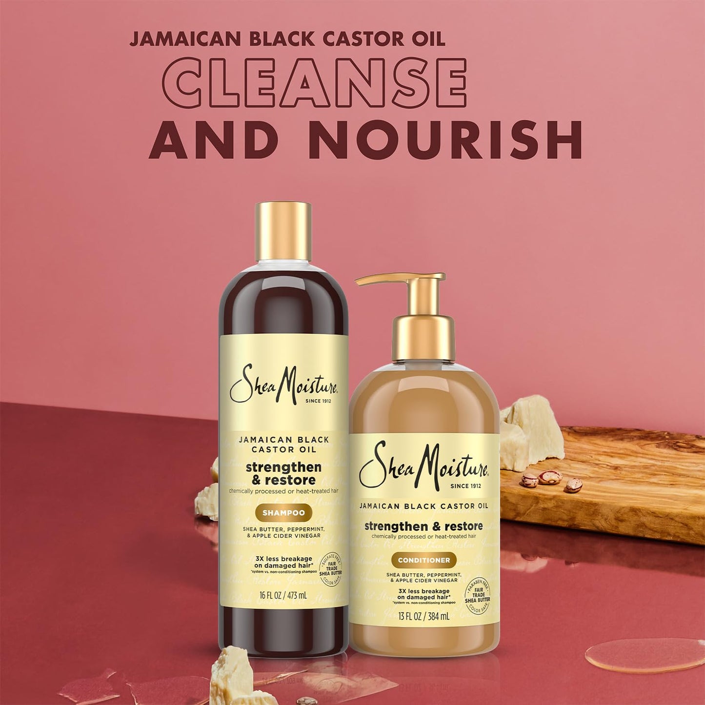 SheaMoisture Shampoo & Conditioner Set, Jamaican Black Castor Oil | Strengthen & Restore Repair Treatment for Dry, Damaged Hair | Wavy, Coily, Kinky & Curly Hair | Shea Butter, Peppermint & ACV