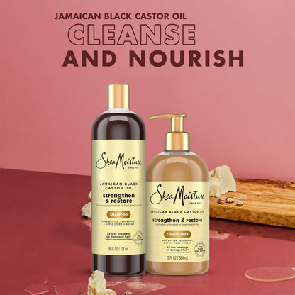 SheaMoisture Shampoo & Conditioner Set, Jamaican Black Castor Oil | Strengthen & Restore Repair Treatment for Dry, Damaged Hair | Wavy, Coily, Kinky & Curly Hair | Shea Butter, Peppermint & ACV