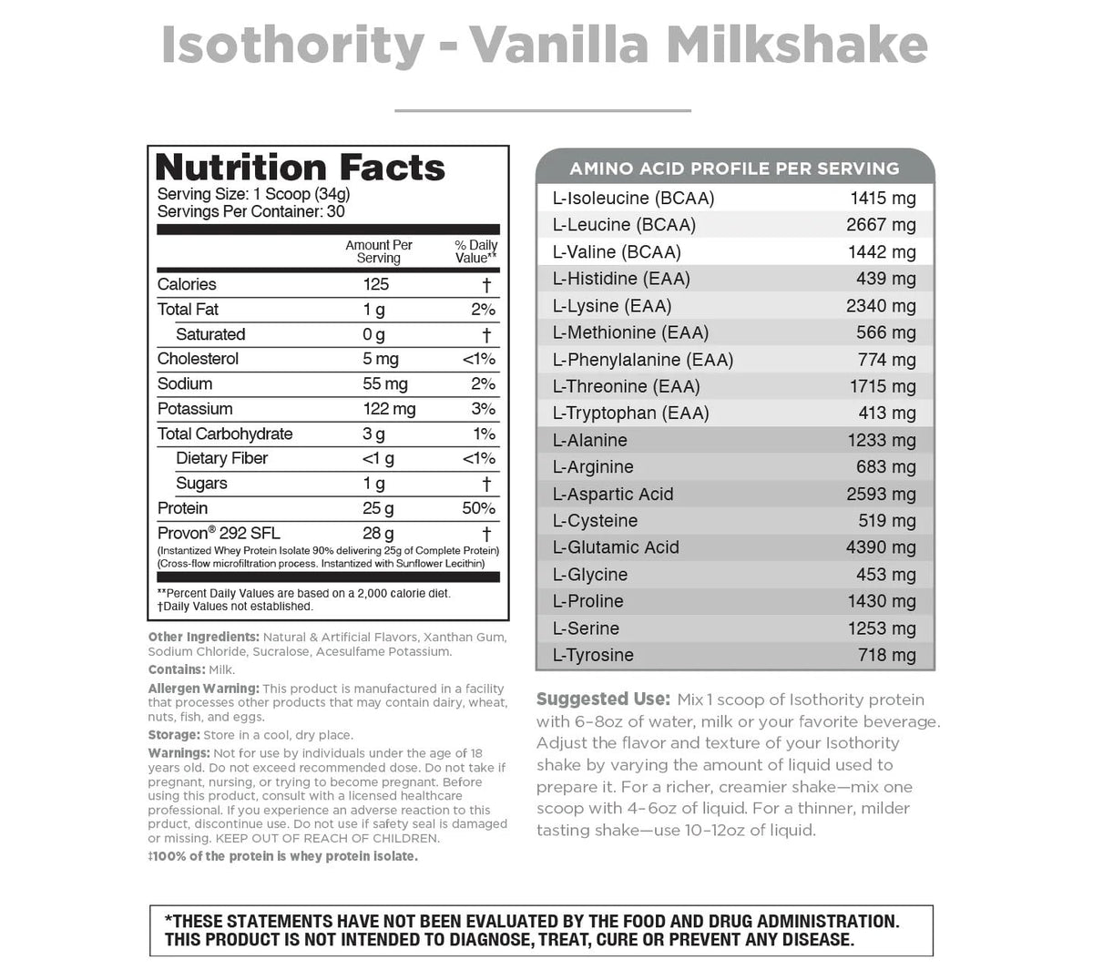 Isothority Whey Protein Isolate, Vanilla Milkshake, 2 lb - Ultra Absorbable Branched Chain