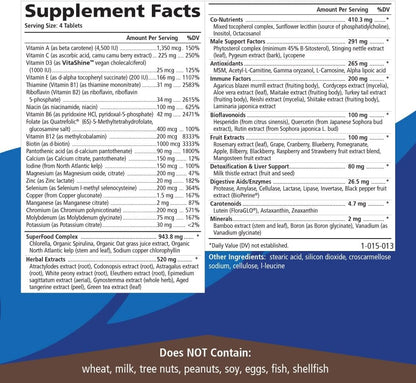 PURE ESSENCE LABS Longevity Multivitamin for Men Over 40 - Super Energetic with Superfoods, Minerals, Enzymes, Vitamin D3, B12, Biotin - 120 Tablets
