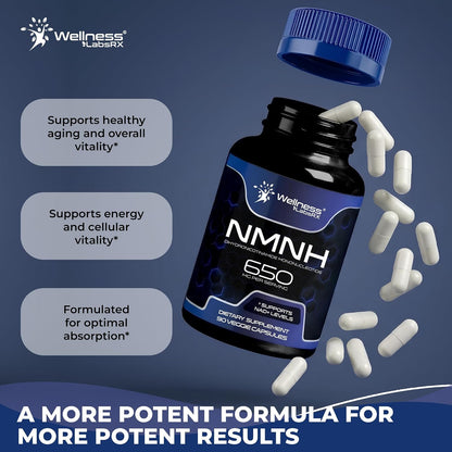 NMNH Supplements - Di-Hydro Nicotinamide Mononucleotide NMNH Capsules, Fast Absorption Ultra Strength NMN Supplement, NAD+ for Cellular Energy & Anti Aging, 650mg - Non-GMO, Gluten Free - 90 Capsules