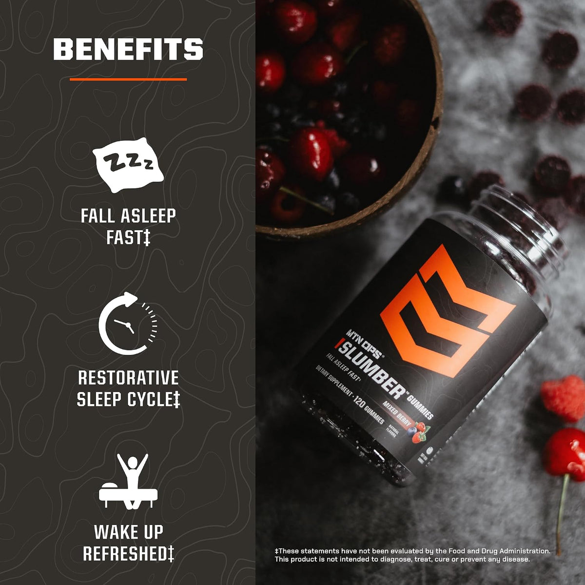 MTN OPS Slumber Gummies with Melatonin & Tart Cherry, Mixed Berry