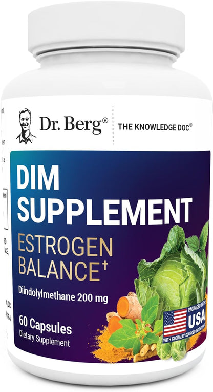 Dr. Berg DIM Supplement Estrogen Balance - Original Estrogen Supplement for Women with Diindolylmethane & Black Pepper for Enhanced Absorption & Menopause Support* - 60 Capsules