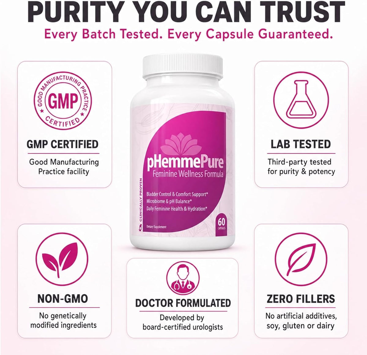 pHemmePure Advanced Feminine Balance Formula with D-Mannose Cranberry Extract Hibiscus & Dandelion - Daily Urinary Tract Support for Women - Promotes Healthy Vaginal pH & Bladder Comfort - 60 Capsules