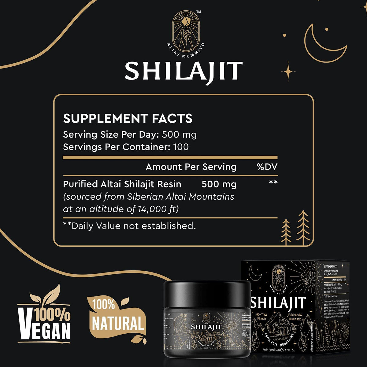 Shilajit Resin with Fulvic Acid & Trace Minerals, Original Siberian Pure Shilajit with 85+ Humic