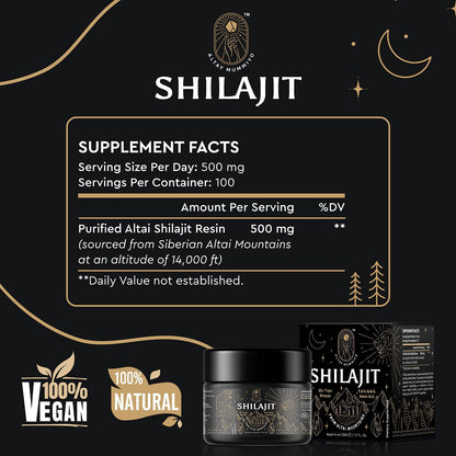 Shilajit Resin with Fulvic Acid & Trace Minerals, Original Siberian Pure Shilajit with 85+ Humic