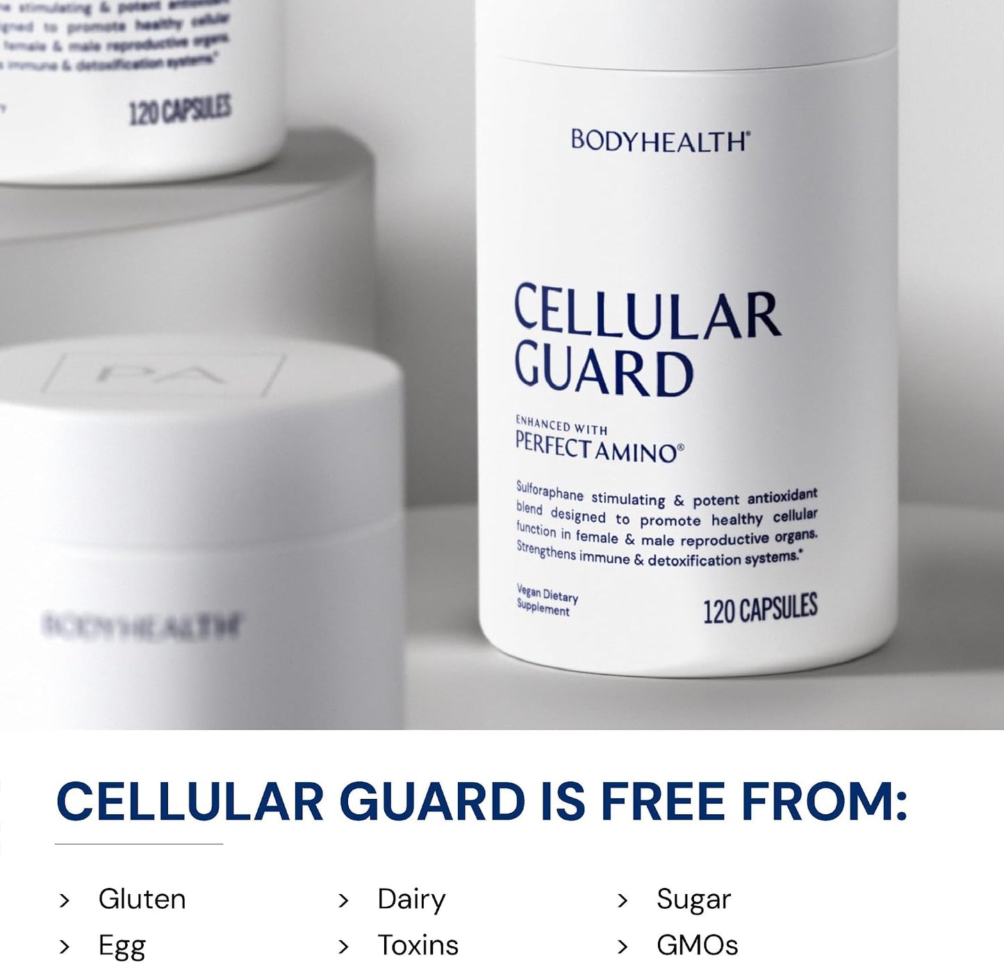 BodyHealth Cellular Guard - 100mg Vitamin C, 80mg Calcium | Sulforaphane Activation & Antioxidant Support | Promotes Cellular Health, Immune Resilience & Detox Pathways - 120 Capsules