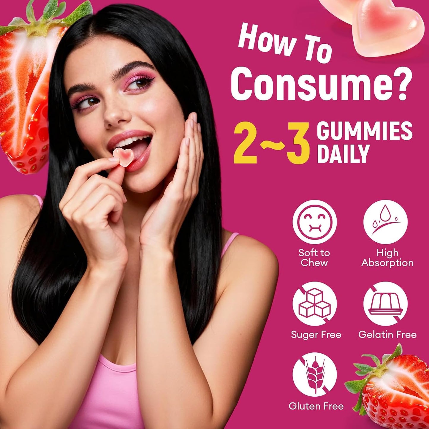 Migcopat 10G Fiber Gummies with Collagen Peptides, Hyaluronic Acid, Vitamin C, ACV, 30 Billion CFU Probiotics – Sugar Free Collagen Gummy for Skin, Hair & Nails – Digestive Health Support – 60 Cts