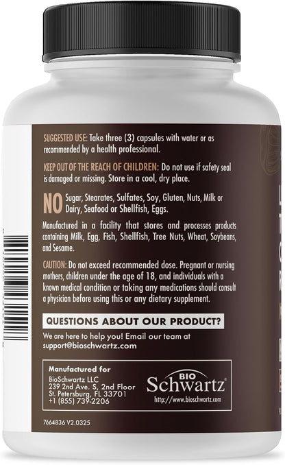 BioSchwartz 13-in-1 Mushroom Complex Capsules with Bioperine, 90 Count