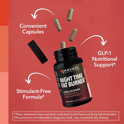 Night Time Fat Burner for Weight Loss Support for Men and Women, 60 Count | Appetite Suppressant and Overnight Metabolism Booster with Melatonin for Sleep Support, Vegan, Gluten Free, 60 Servings