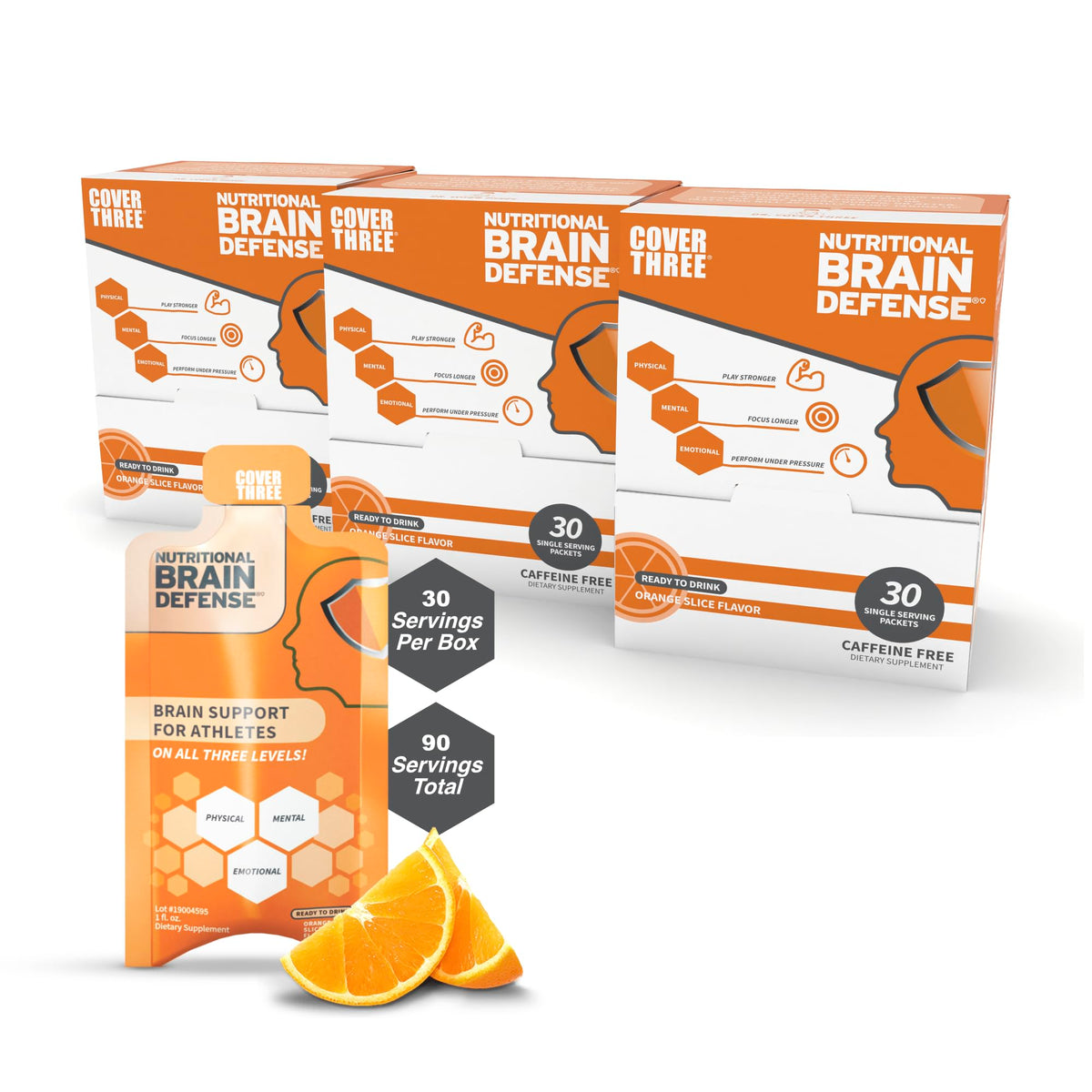 Cover Three Brain Assist Brain Supplement, Nutritional Focus Supplement with Curcumin, Uridine, Orange Slice Liquid Brain Support Formula, High Performance Memory Supplements