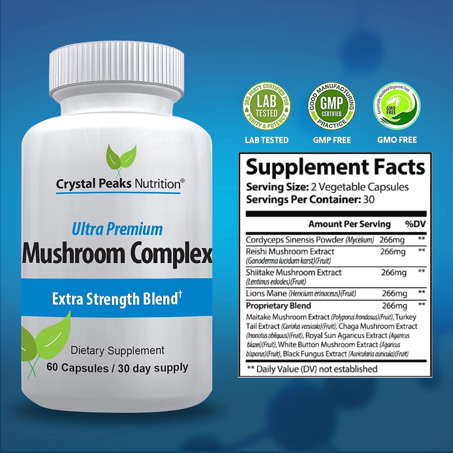 Mushroom Superfood Master Blend Mushroom Capsules Supplement, 10 Mushroom Complex & Adaptogens - Lions Mane, Chaga, Cordyceps, Reishi Extract & More - 60 Capsules