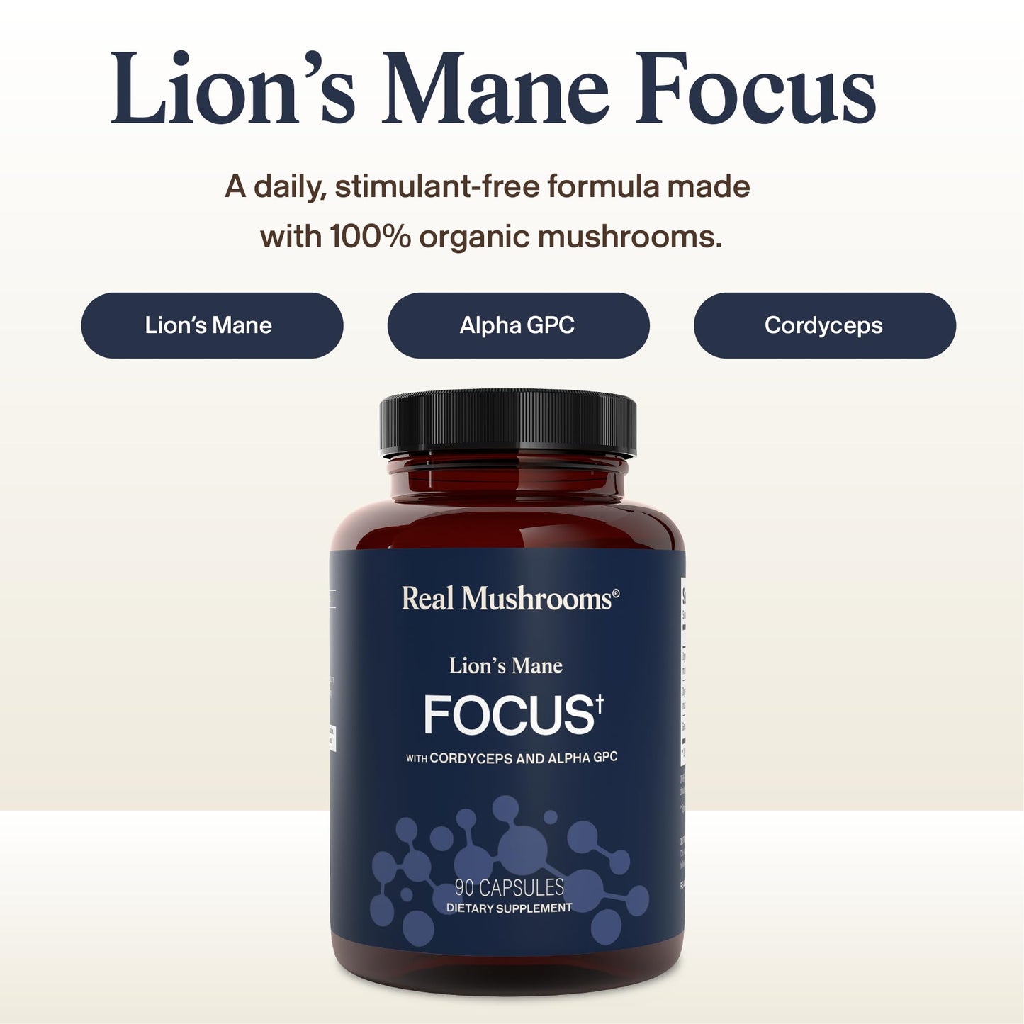 Real Mushrooms Lions Mane Mushroom Cognition (120 Capsules) Lions Mane Mushroom Powder Extract Capsules | Brain Supplement, Brain Vitamins, Focus Supplement