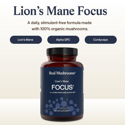 Real Mushrooms Lions Mane Mushroom Cognition (120 Capsules) Lions Mane Mushroom Powder Extract Capsules | Brain Supplement, Brain Vitamins, Focus Supplement