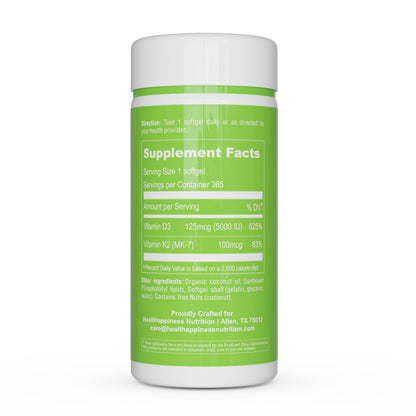 UpNourish Liposomal D3 K2 MK-7 – 365 Mini softgels with Organic Coconut Oil - 5000 IU 125 mcg Vitamin D3 and 100 mcg Vitamin k2 for Optimal Bone and Immune Health
