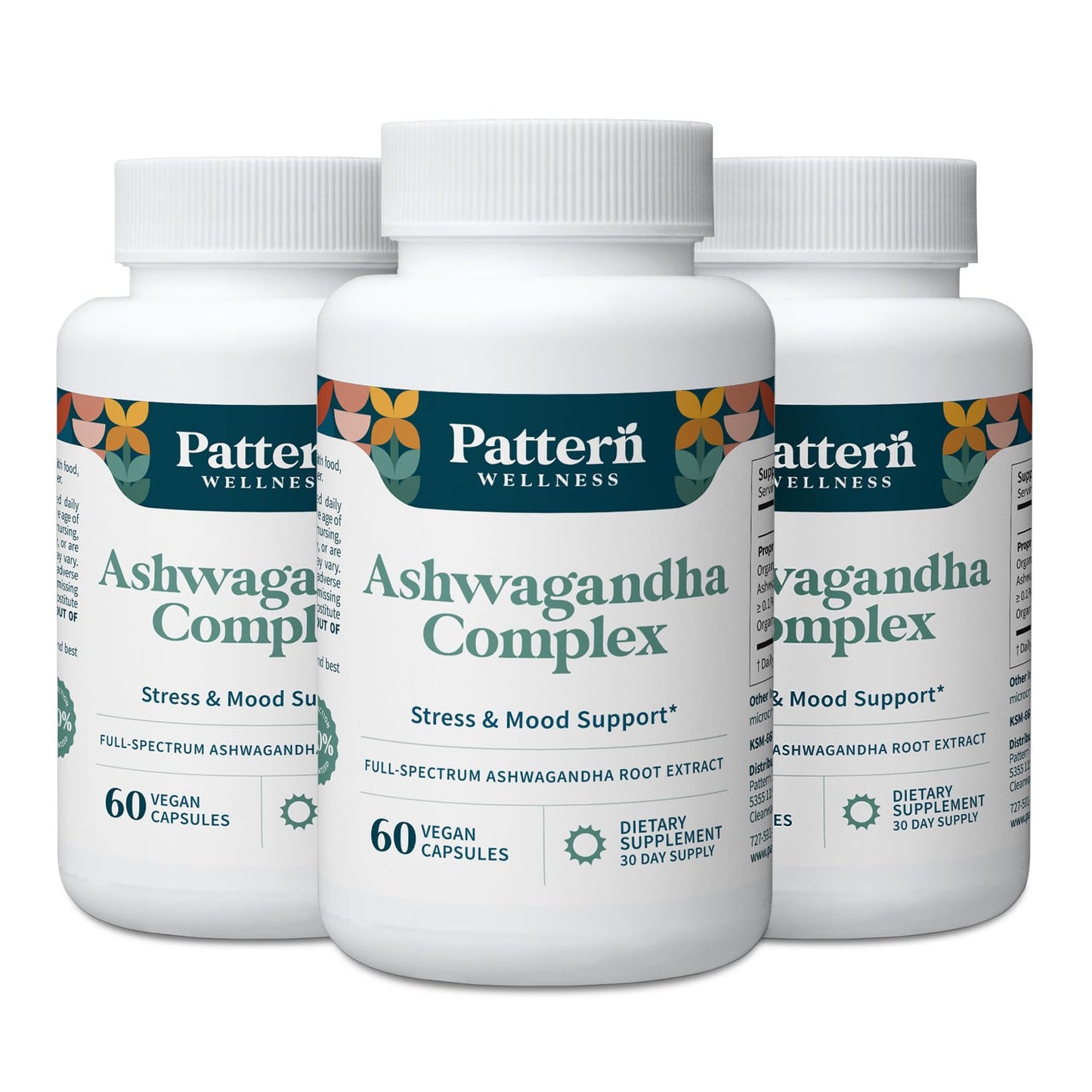 Pattern Wellness Ashwagandha Complex Supplement – 60 Vegan Capsules | For Men & Women – Organic KSM-66® & Black Pepper Extract – Supports Stress Response & Energy Balance – Non-GMO