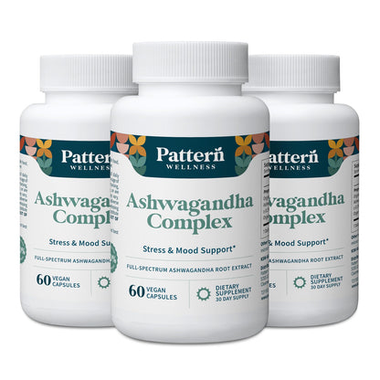 Pattern Wellness Ashwagandha Complex Supplement – 60 Vegan Capsules | For Men & Women – Organic KSM-66® & Black Pepper Extract – Supports Stress Response & Energy Balance – Non-GMO