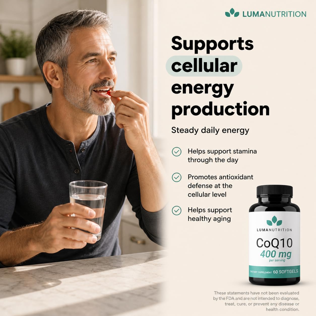 Luma Nutrition CoQ10 400mg Softgel Supplement - 60 Liquid Softgels